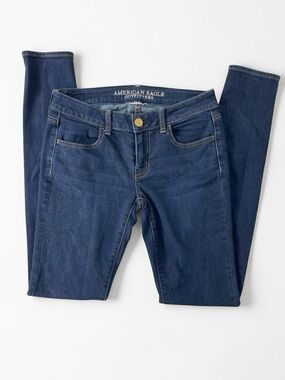 American Eagle Women's Jeggings Super Stretch Dark Blue Jeans‎ Sz 4 X-Long Tall